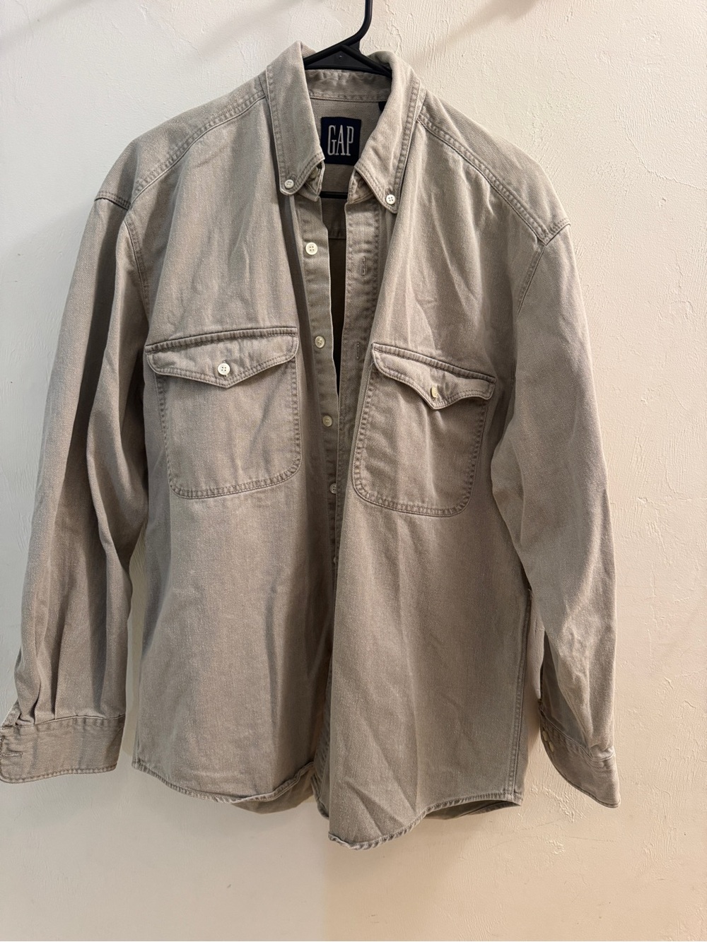 Vintage 90s Gap Blue Tag Denim Work Shirt Gray Tan M Over-dyed